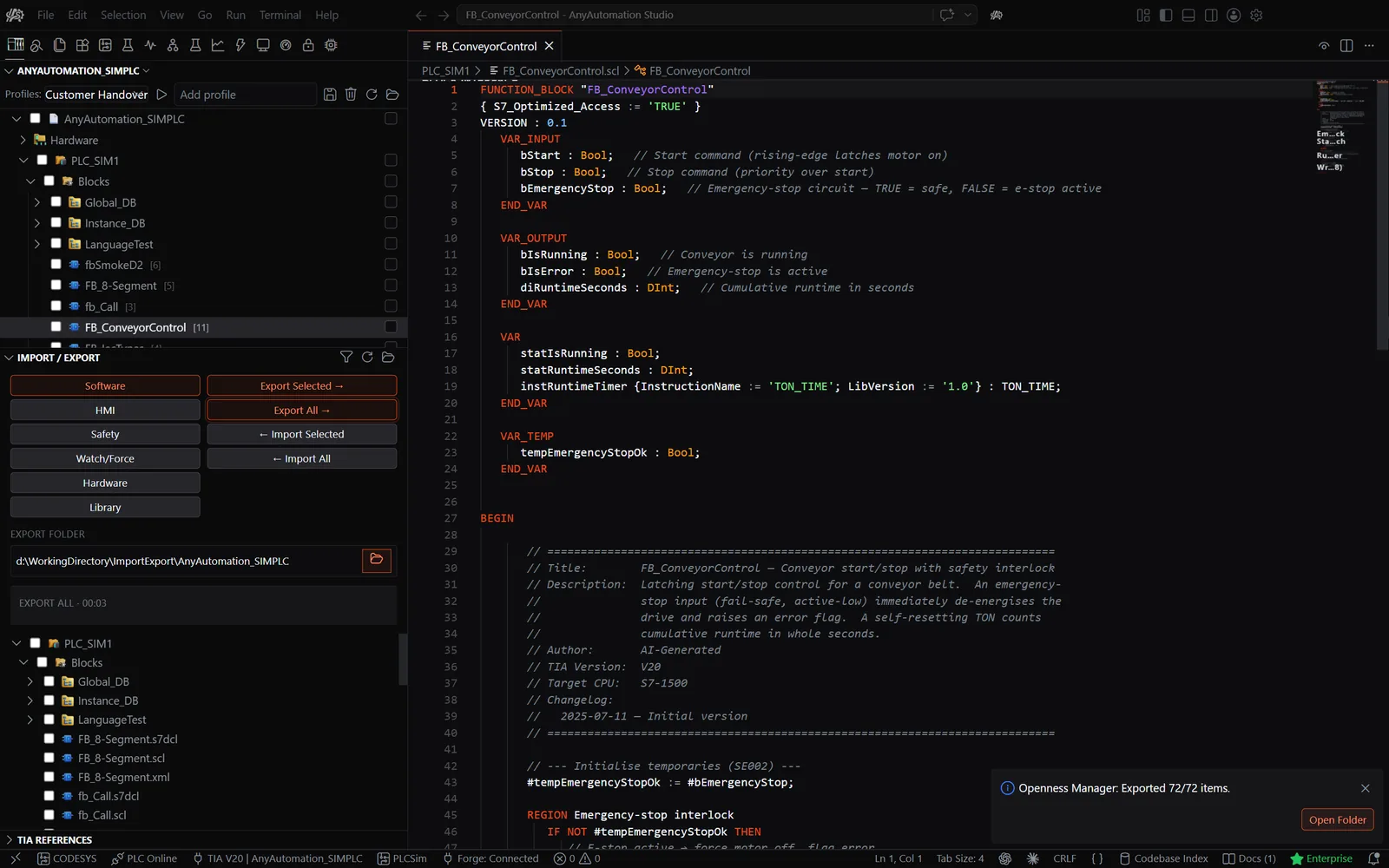 AnyAutomation Studio: import and export with diff preview