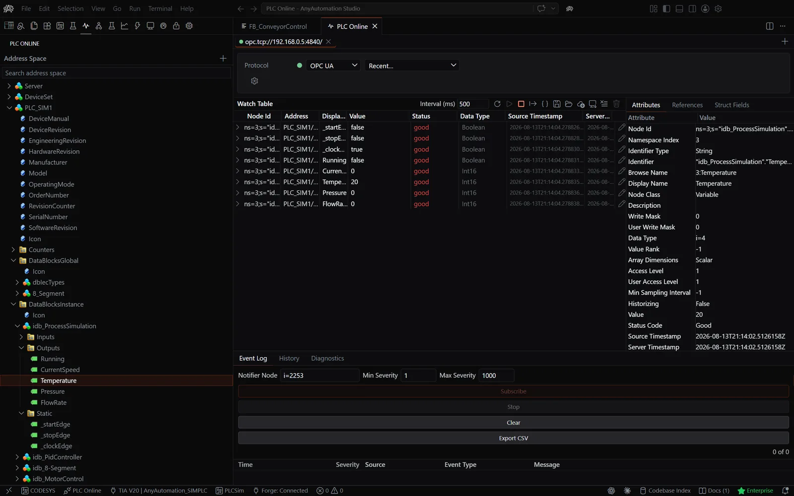 AnyAutomation Studio: OPC UA client with watch table